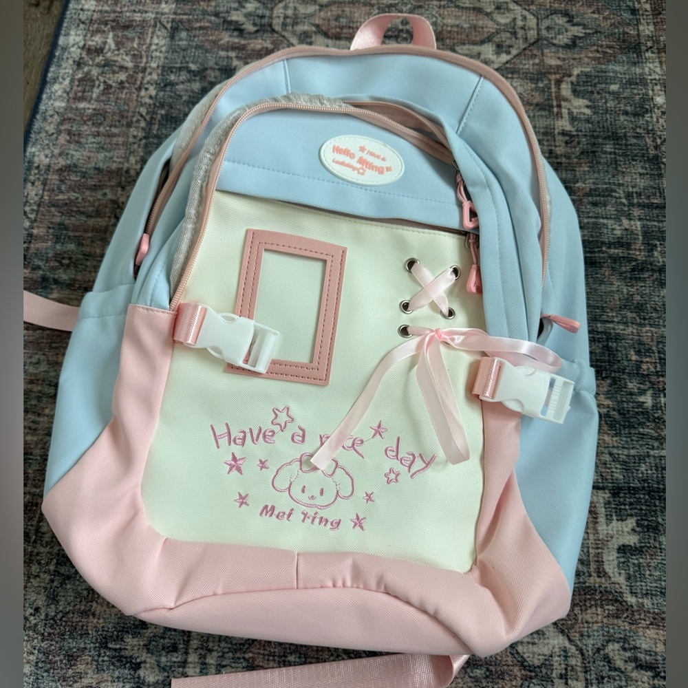Kawaii backpack Pastel Pink & Light Blue Canvas Backpack - Cute Printed Design